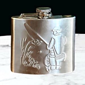 Embossed Fishing Flask- Stainless Steel Hip Flask 5 oz.
